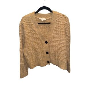 LOFT Tan Textured Velvet Button Front Cottagecore Cardigan XL